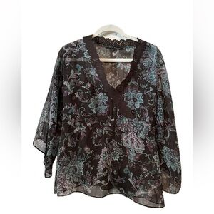 ANTONIO MELANI Sheer Floral Blouse Brown and Black